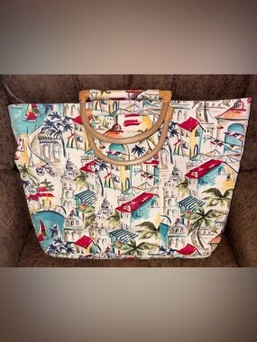Pottery Barn Euro Multicolor Tropical Beach Tote Bag - NEW